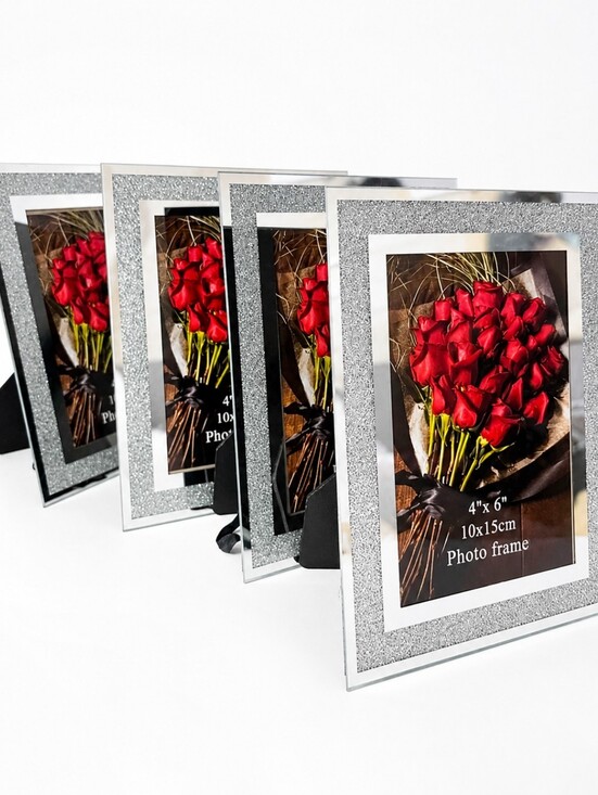 Calenzana Other - NEW Glam Silver Sparkle Mirrored Size 4"x6" Picture Frames (Set of 4)